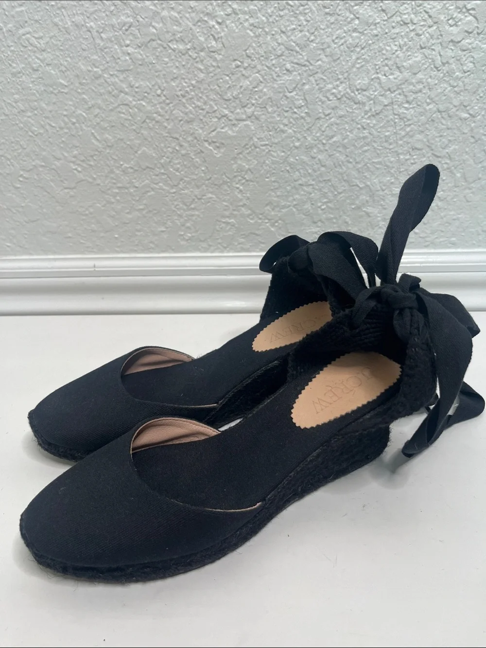 J Crew Lace Up Black Wedge Espadrille Sz 8.5